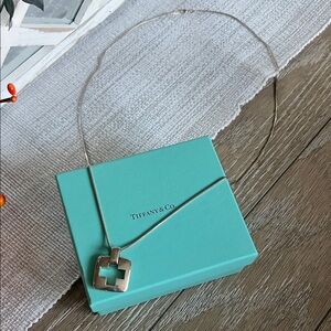 Tiffany & Co Sterling Silver Stencil Cross and Square Necklace in Box GUC